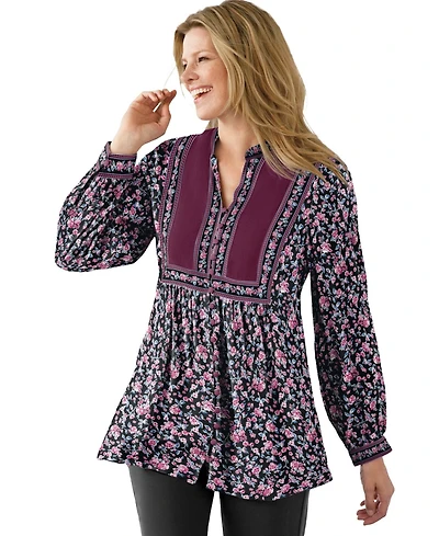 Woman Within Plus Button-Front Mixed Print Tunic
