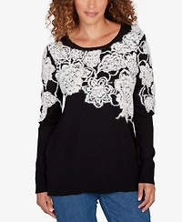 Ruby Rd. Petite Floral Placement Eyelash Sweater