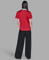 Karl Lagerfeld Paris Women's Collar Embellished Short Sleeve Top