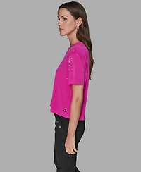 Karl Lagerfeld Paris Women's Crewneck Embellished Top