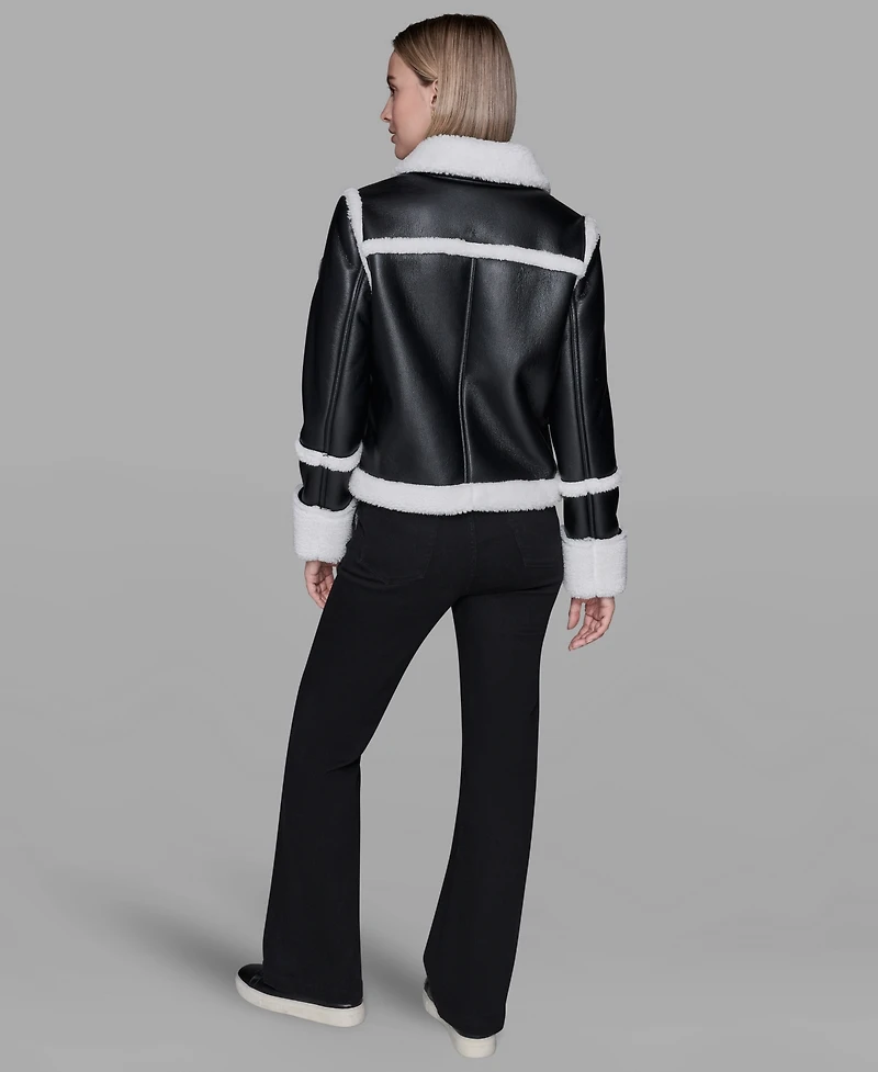 Karl Lagerfeld Paris Women's Collared Fuzzy Jacket