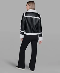 Karl Lagerfeld Paris Women's Collared Fuzzy Jacket