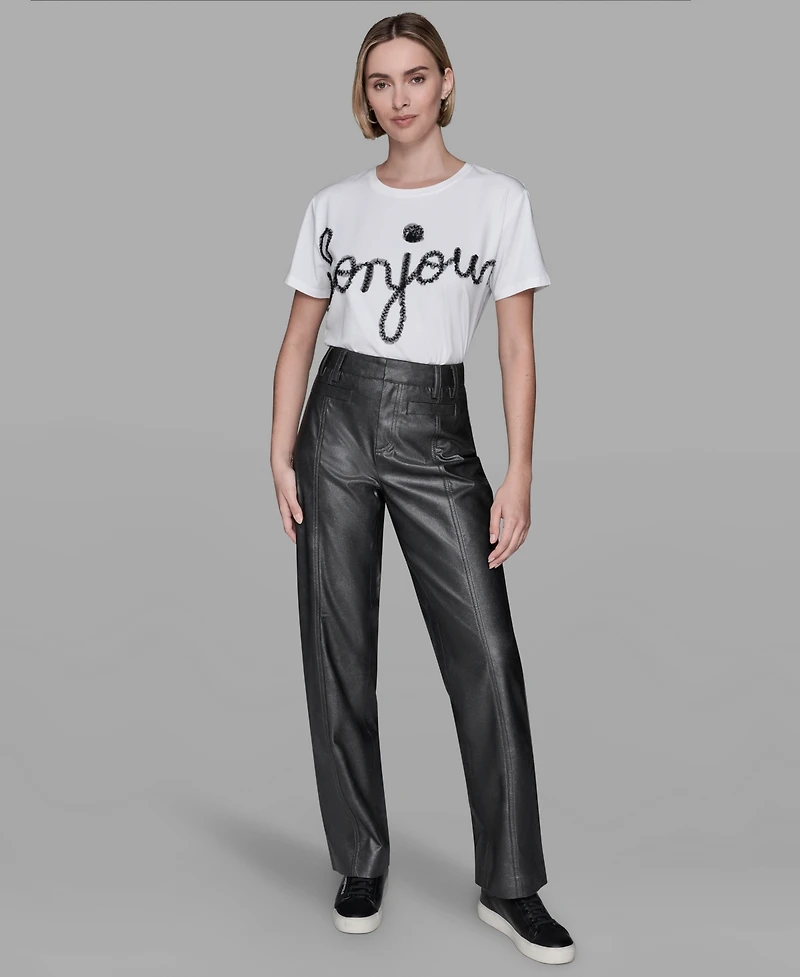 Karl Lagerfeld Paris Women's High-Rise Shimmer Pants
