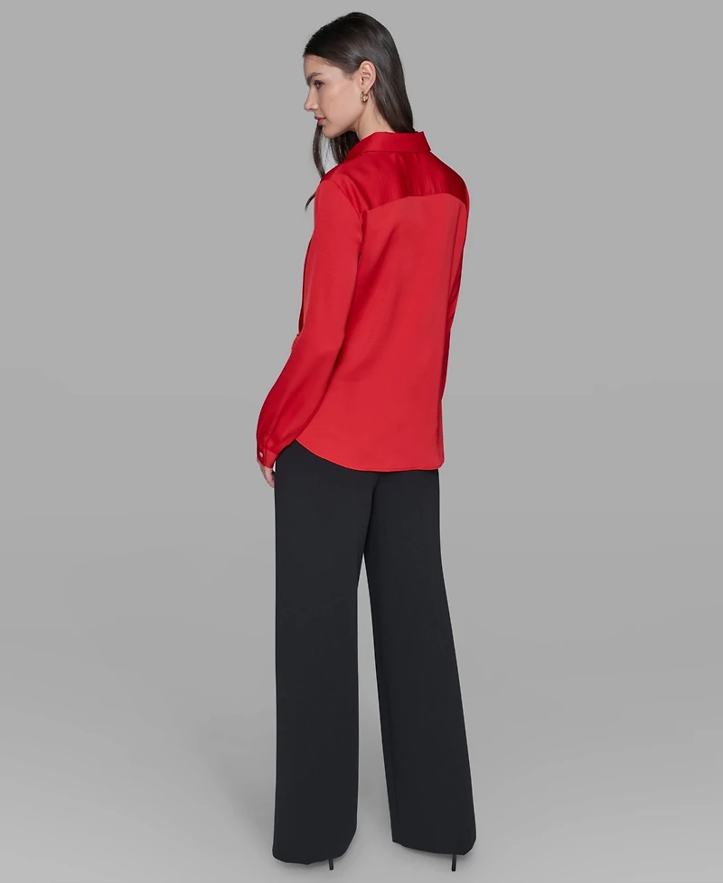 Karl Lagerfeld Paris Women's Long Sleeve Surplice Ring Detail Top