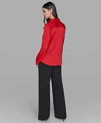 Karl Lagerfeld Paris Women's Long Sleeve Surplice Ring Detail Top