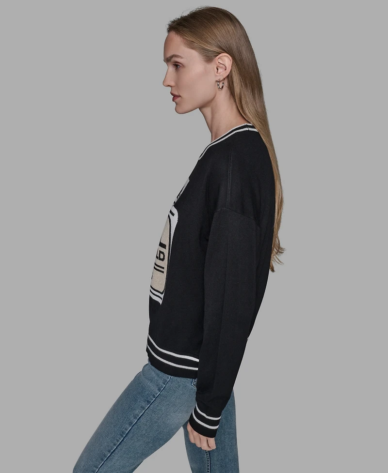Karl Lagerfeld Paris Women's Crewneck Perfume Bottle Detail Striped Sweater