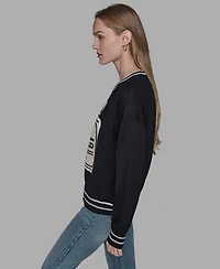 Karl Lagerfeld Paris Women's Crewneck Perfume Bottle Detail Striped Sweater