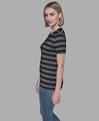 Karl Lagerfeld Paris Women's Crewneck Striped T-Shirt