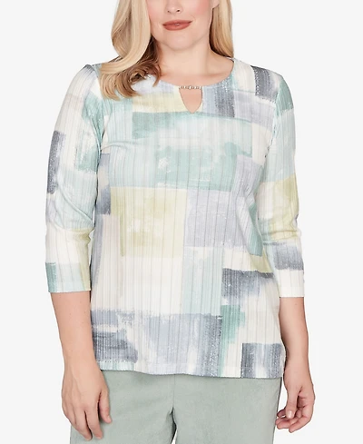 Alfred Dunner Stockbridge Soft Colorblock Rib Texture Knit Top