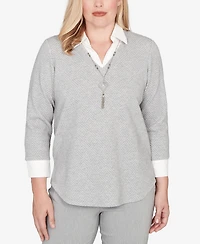Alfred Dunner Stockbridge Diamond Jacquard Two One Top with Necklace