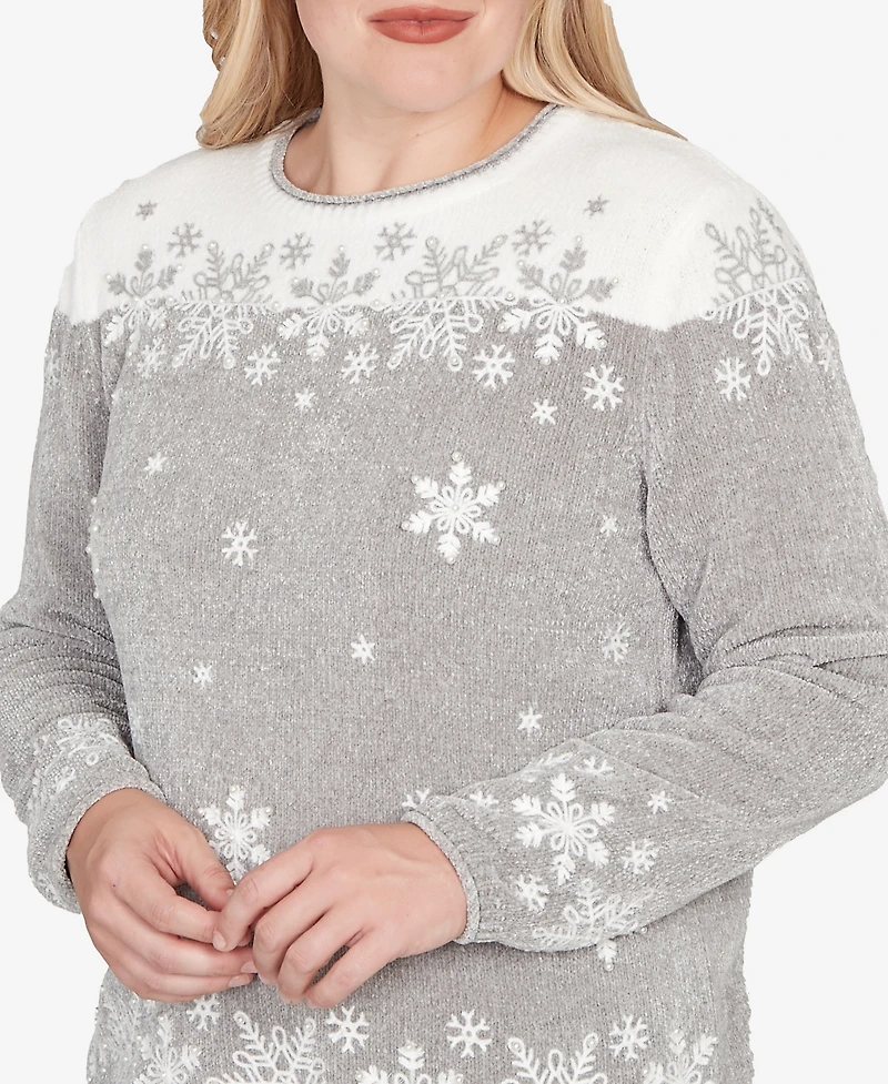 Alfred Dunner Stockbridge Snowflake Embroidery Chenille Sweater