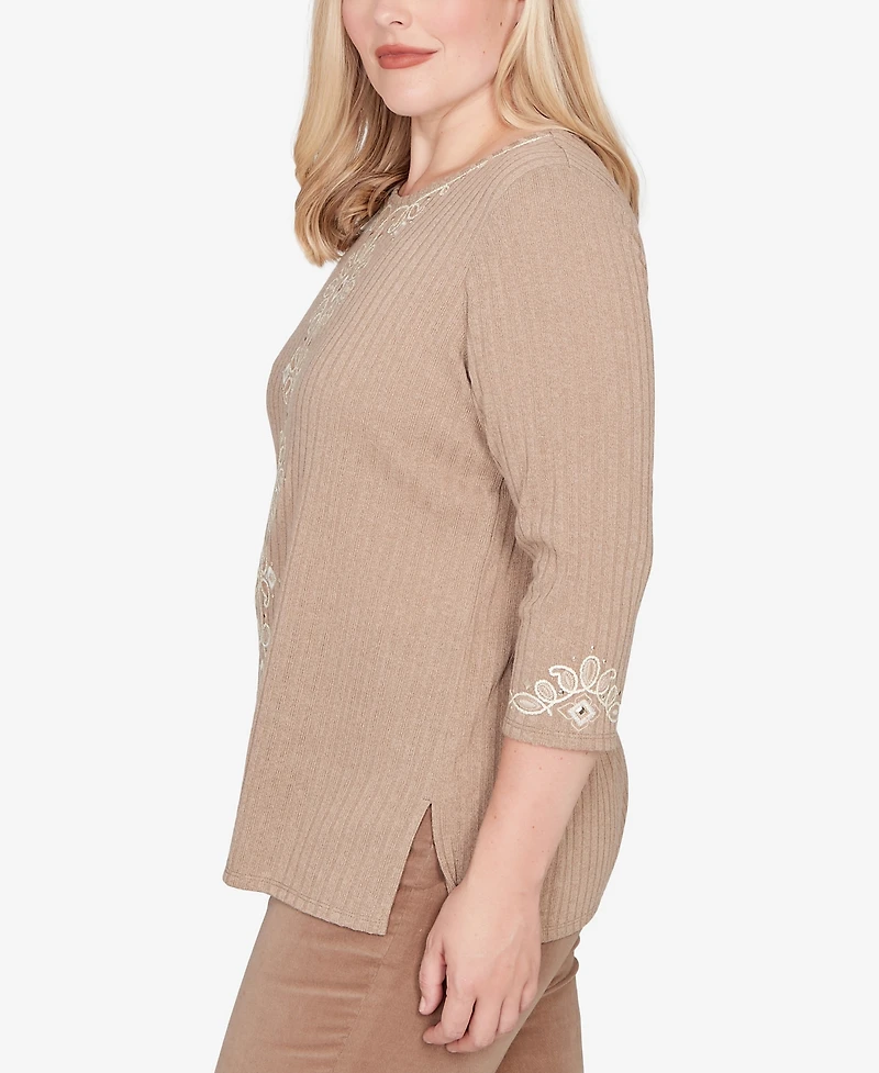 Alfred Dunner Vienna Embroidered Medallion Center Knit Top