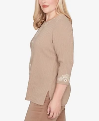 Alfred Dunner Vienna Embroidered Medallion Center Knit Top
