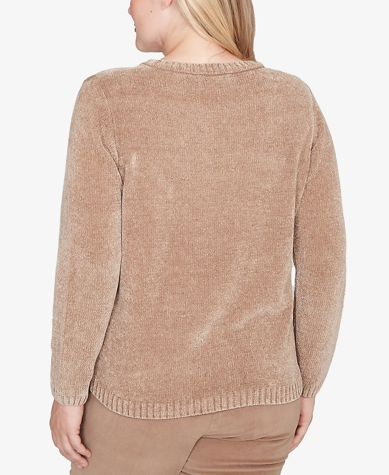 Alfred Dunner Vienna Stitched Leaf Detail Chenille Sweater