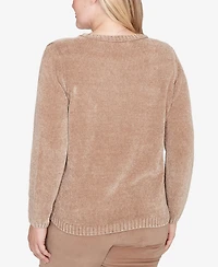 Alfred Dunner Vienna Stitched Leaf Detail Chenille Sweater