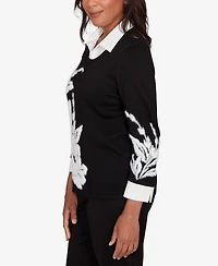 Alfred Dunner Barcelona Dramatic Floral Two One Sweater