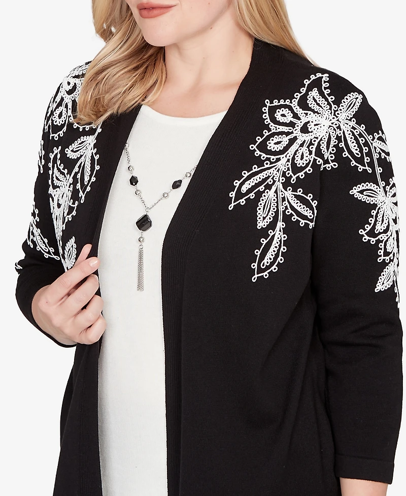 Alfred Dunner Barcelona Floral Soutache Two One Sweater with Necklace