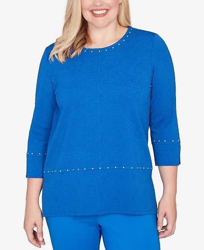 Alfred Dunner Barcelona Solid Floral Jacquard Knit Top