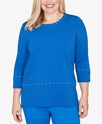 Alfred Dunner Barcelona Solid Floral Jacquard Knit Top