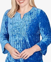 Alfred Dunner Barcelona Crushed Velvet Keyhole Bell Sleeve Top