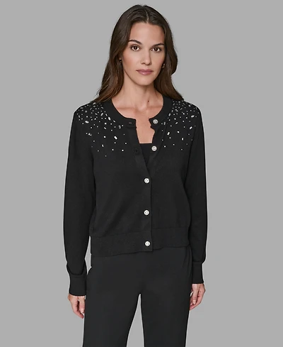 Karl Lagerfeld Paris Women's Crewneck Crystal Detail Sweater