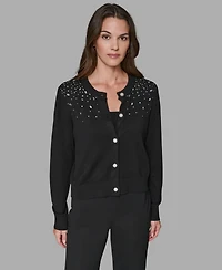 Karl Lagerfeld Paris Women's Crewneck Crystal Detail Sweater