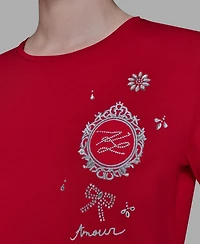 Karl Lagerfeld Paris Women's Crewneck Embellished Icon T-Shirt