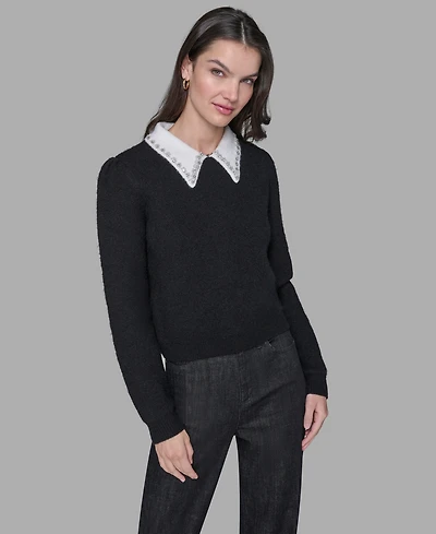 Karl Lagerfeld Paris Women's Contrast Collar Sweater