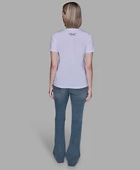 Karl Lagerfeld Paris Women's Crewneck Embellished Bow Eiffel Tower T-Shirt