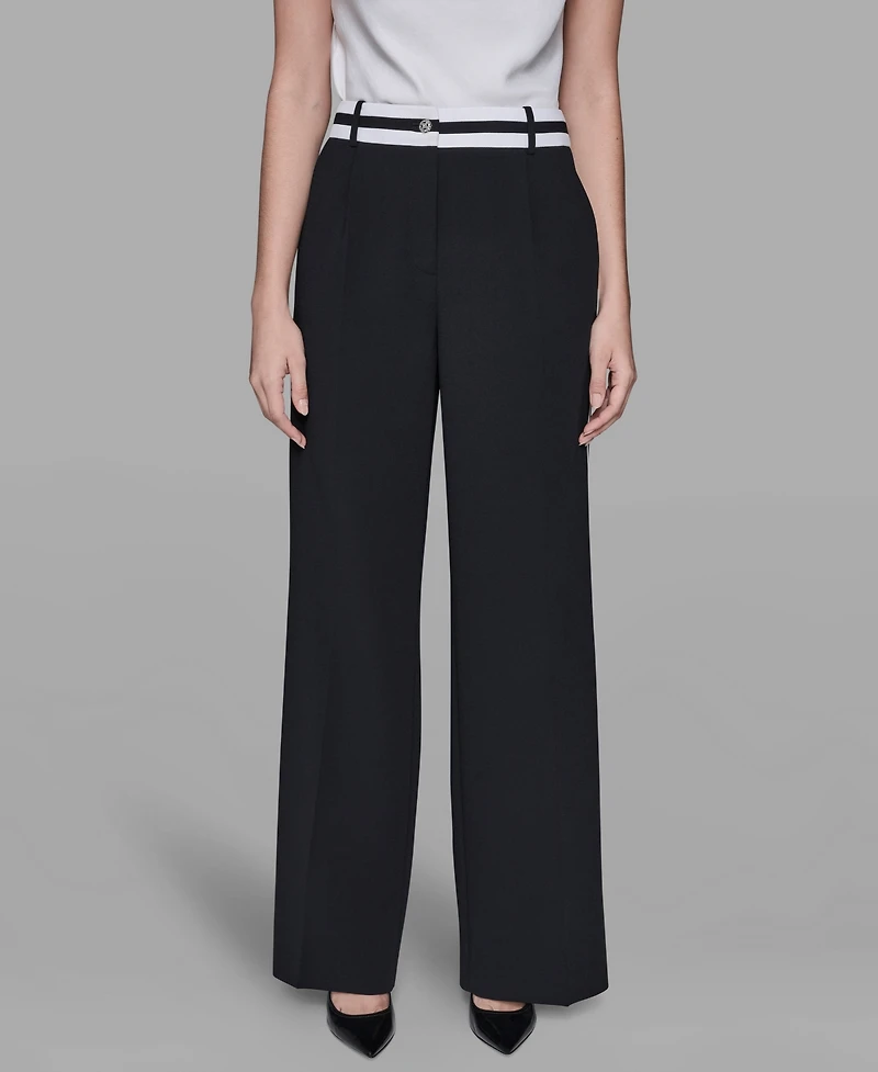 Karl Lagerfeld Paris Women's High-Rise Contrast Band Pants