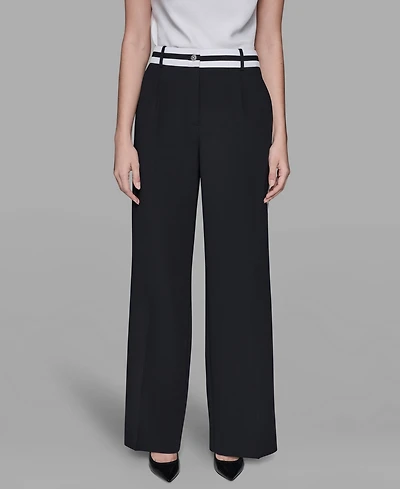 Karl Lagerfeld Paris Women's High-Rise Contrast Band Pants