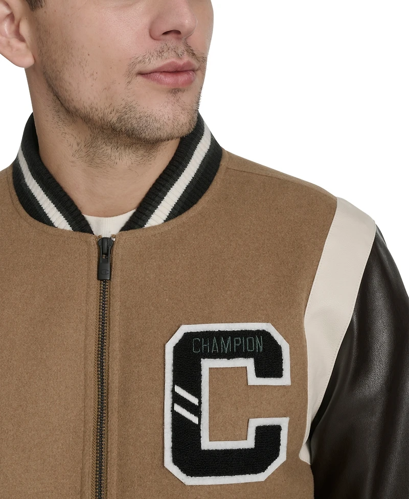 Champion Men's Mixed-Media Varsity Bomber Jacket