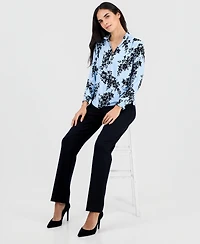 Ak Anne Klein Petite Ruffled-Neck Smocked-Cuff Top