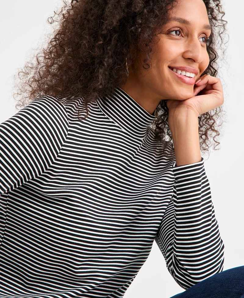 Style & Co Women's Cotton Mock-Neck Long-Sleeve Tee, Created for Macy's