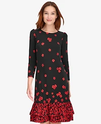Tommy Hilfiger Petite Placement Print Ruffle Hem Dress