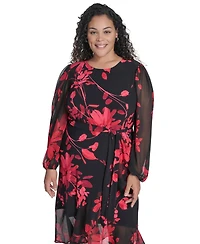 Tommy Hilfiger Plus Chiffon Long-Sleeve Midi Dress