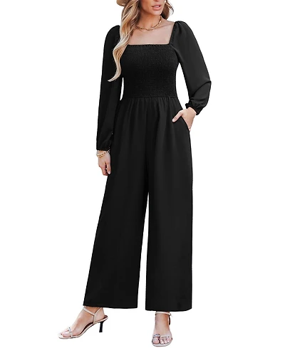 Cupshe Women's Chic Smocked Square Neck Wide Leg Jumpsuit