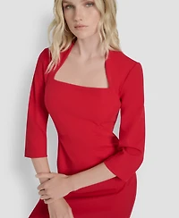 Dkny Women's Square Neck 3/4 Sleeve Sheath Dress