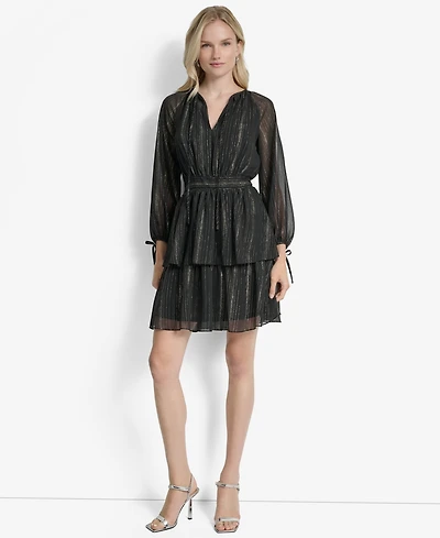 Dkny Women's Long Sleeve Metallic Dress