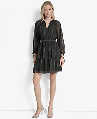 Dkny Women's Long Sleeve Metallic Dress