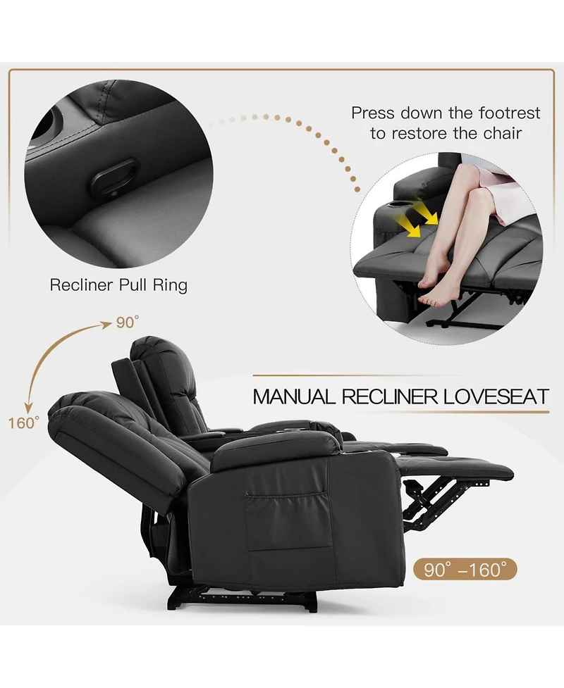 Aecojoy Recliner Loveseat with Console&Bluetooth Speakers, Manual Rv Reclining Sofa
