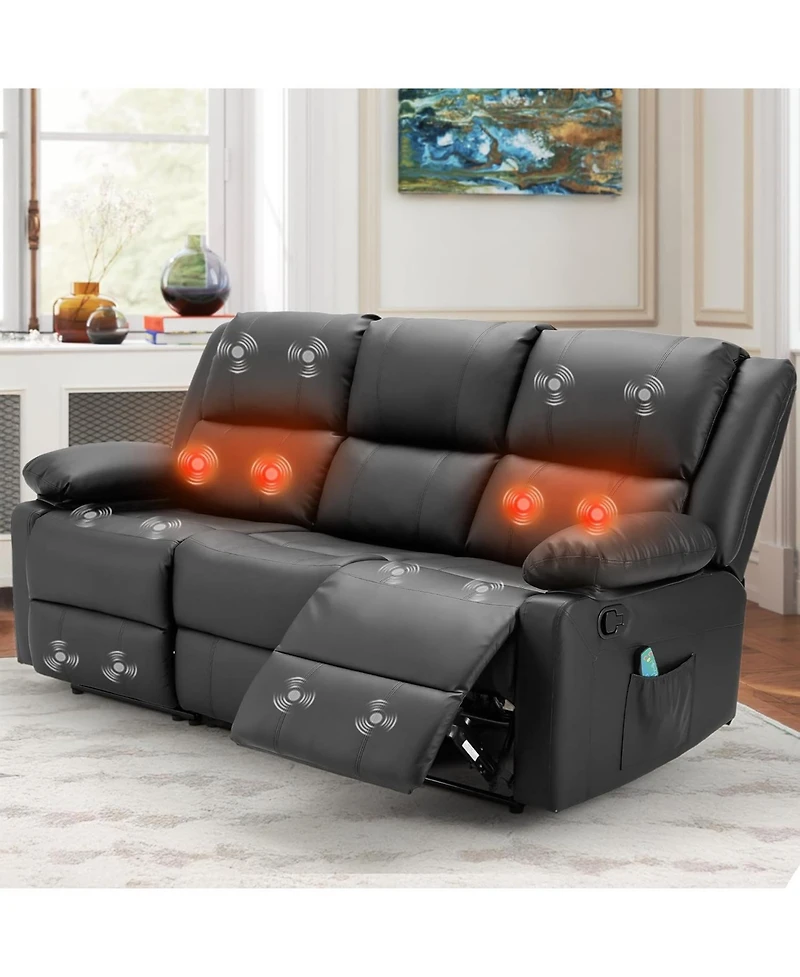 Aecojoy Recliner Couch with Massage&Heat Function, 3-Seat Wall Hunger Reclining Sofa
