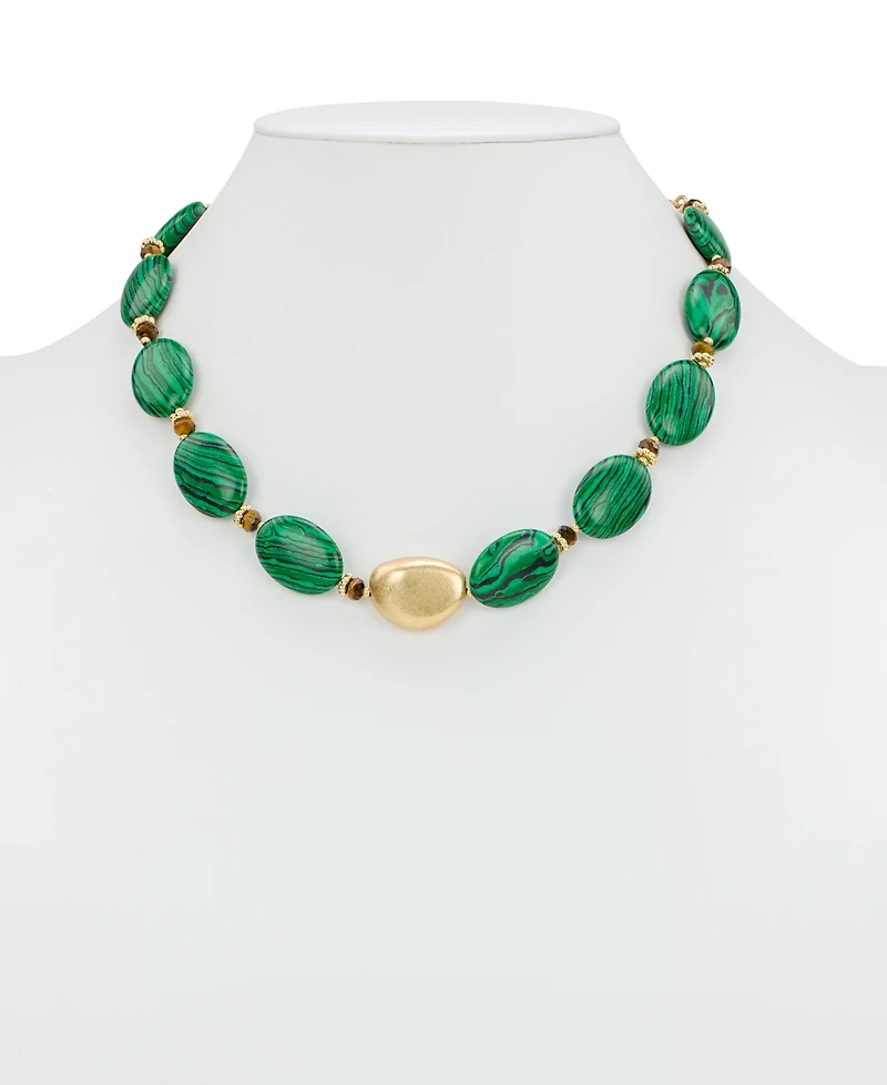 Patricia Nash Oval Bead Green and Worn Gold-Tone Necklace