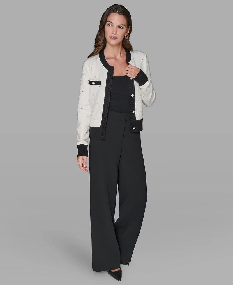 Karl Lagerfeld Paris Women's Crew Neck Front-Button Cardigan Sweater
