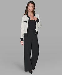 Karl Lagerfeld Paris Women's Crew Neck Front-Button Cardigan Sweater