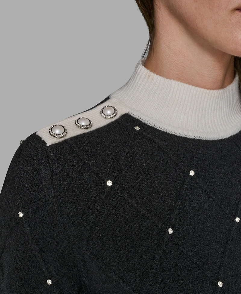 Karl Lagerfeld Paris Women's Mock Neck Long Sleeve Sweater