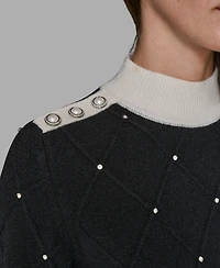 Karl Lagerfeld Paris Women's Mock Neck Long Sleeve Sweater