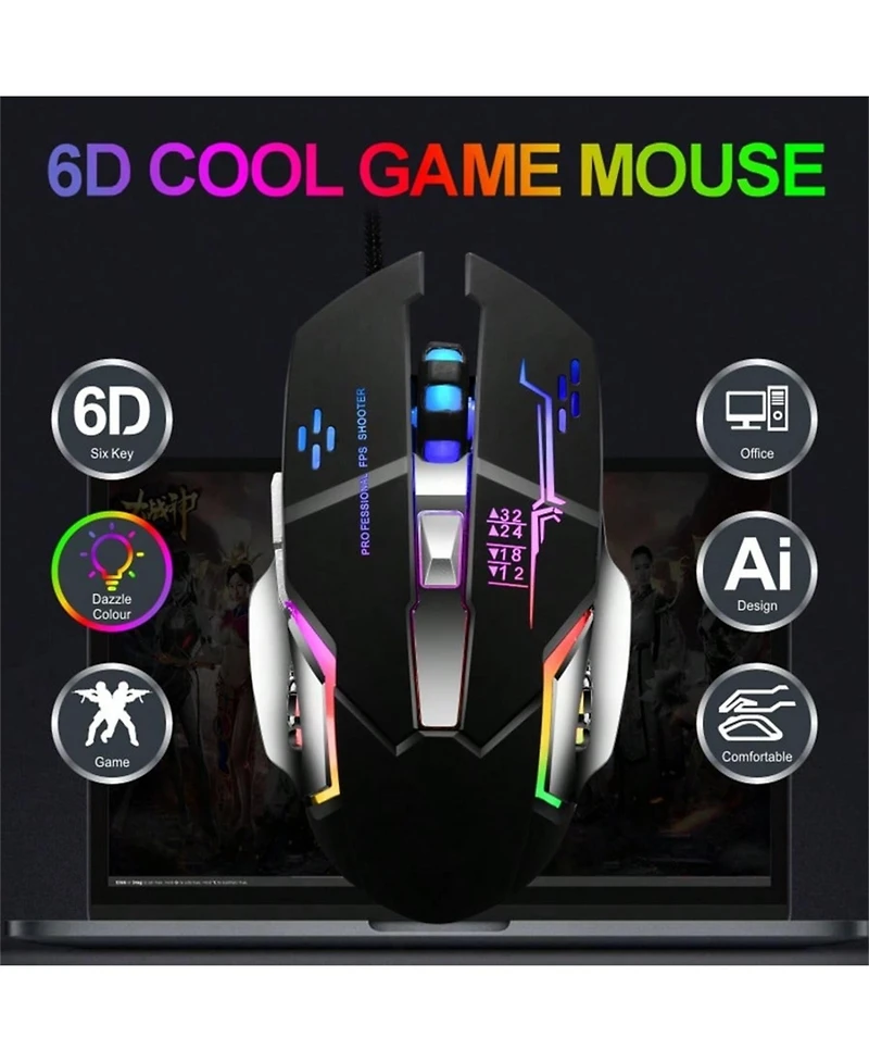 104 Keys Wired Cool Gaming Keyboard And Mouse Set