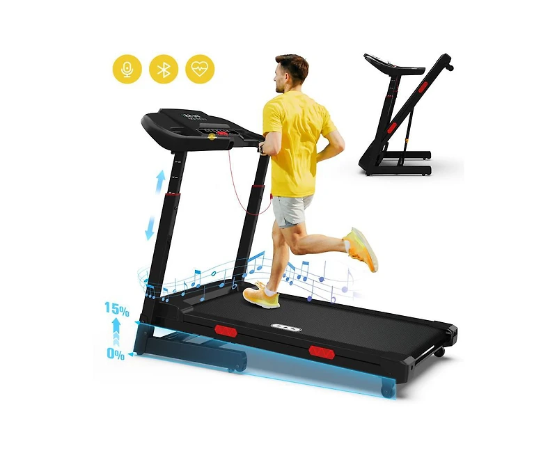 Redliro Foldable Treadmill, 15% Auto Incline, 350 lb Capacity, Bluetooth, Voice Control, Heart Rate Monitor