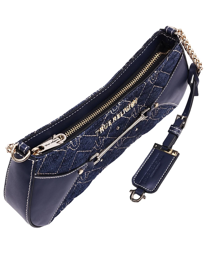 True Religion Studded Denim Chain Shoulder Bag